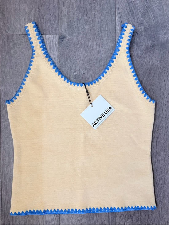 Active USA Tops - Active USA Yellow Tank with Blue Trim Accent